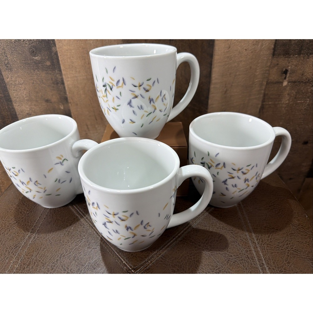 Corelle Coordinates Autumn Dance Coffee Mugs Set of 4 White Porcelain Fall 13 Oz